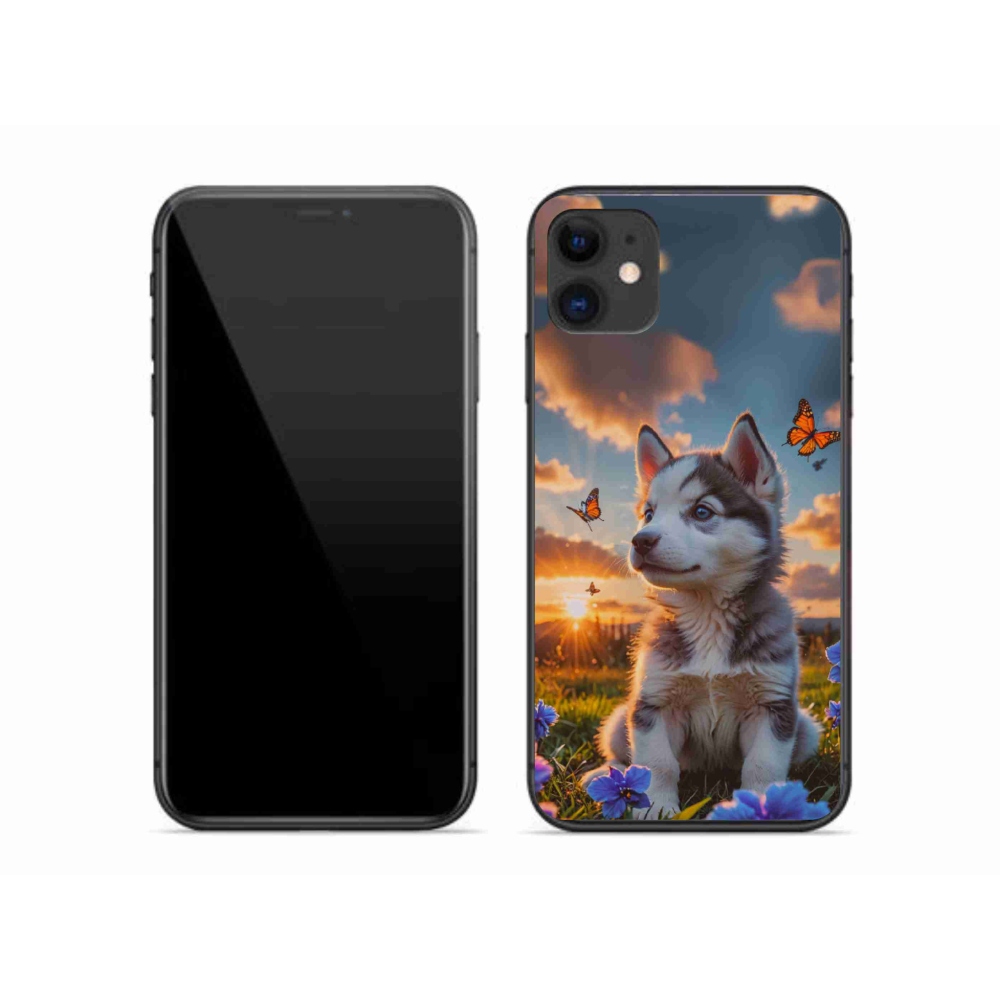 Gélový kryt mmCase na iPhone 11 - husky pri západe slnka