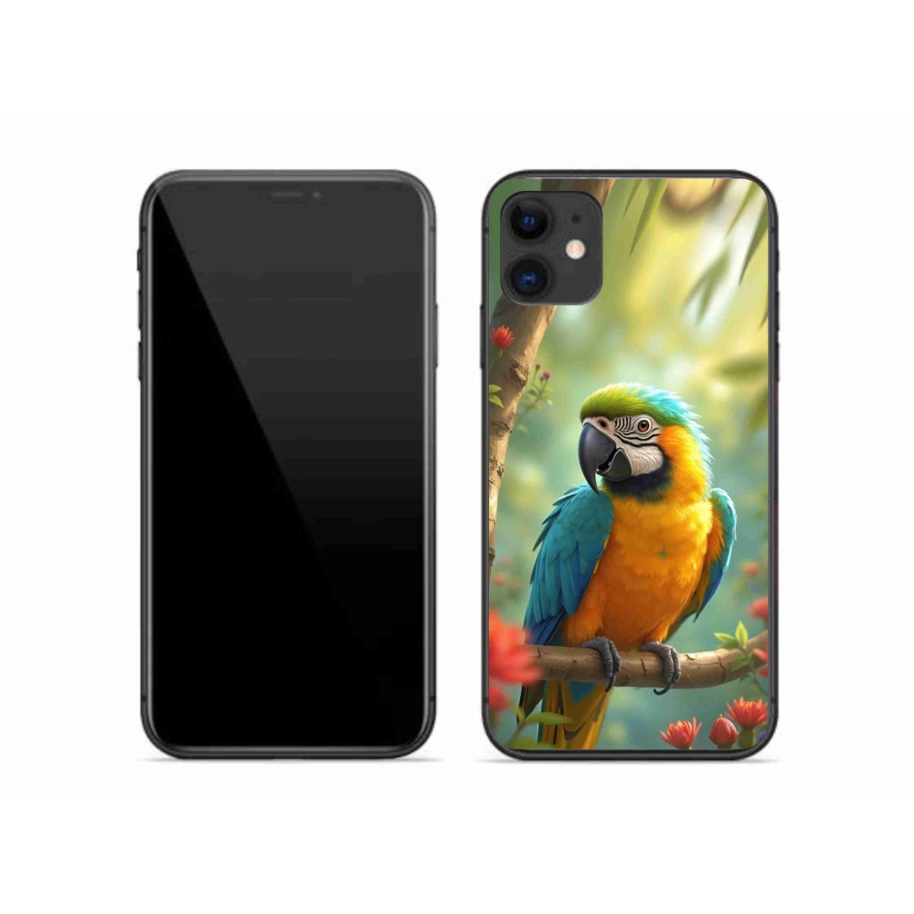 Gélový kryt mmCase na iPhone 11 - papagáj ara modrožltá