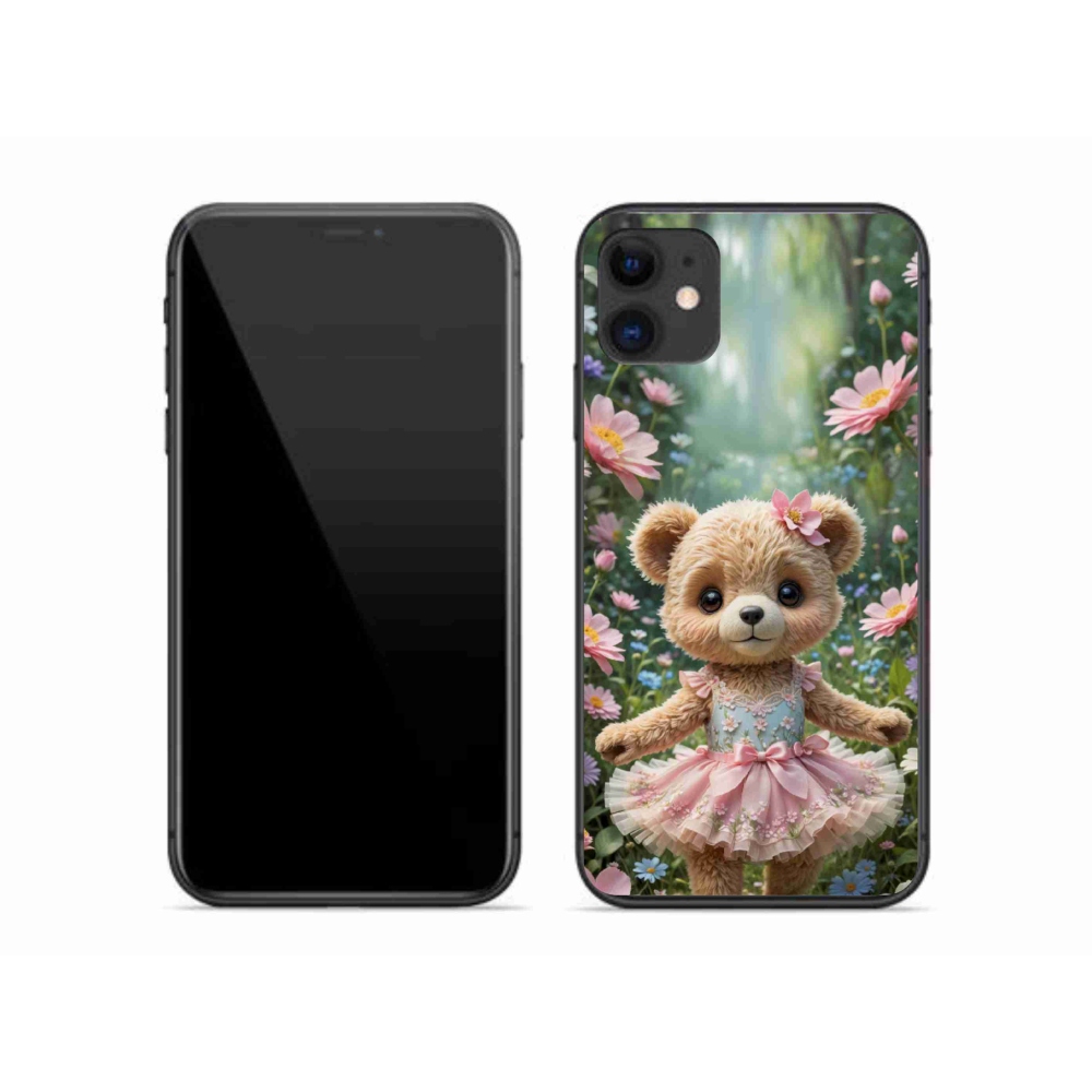 Gélový kryt mmCase na iPhone 11 - roztomilý medvedík v kvetoch