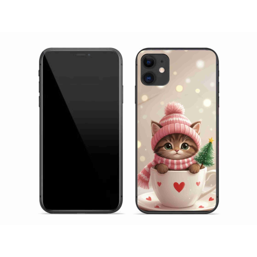 Gélový kryt mmCase na iPhone 11 - vianočné mačiatko v hrnčeku