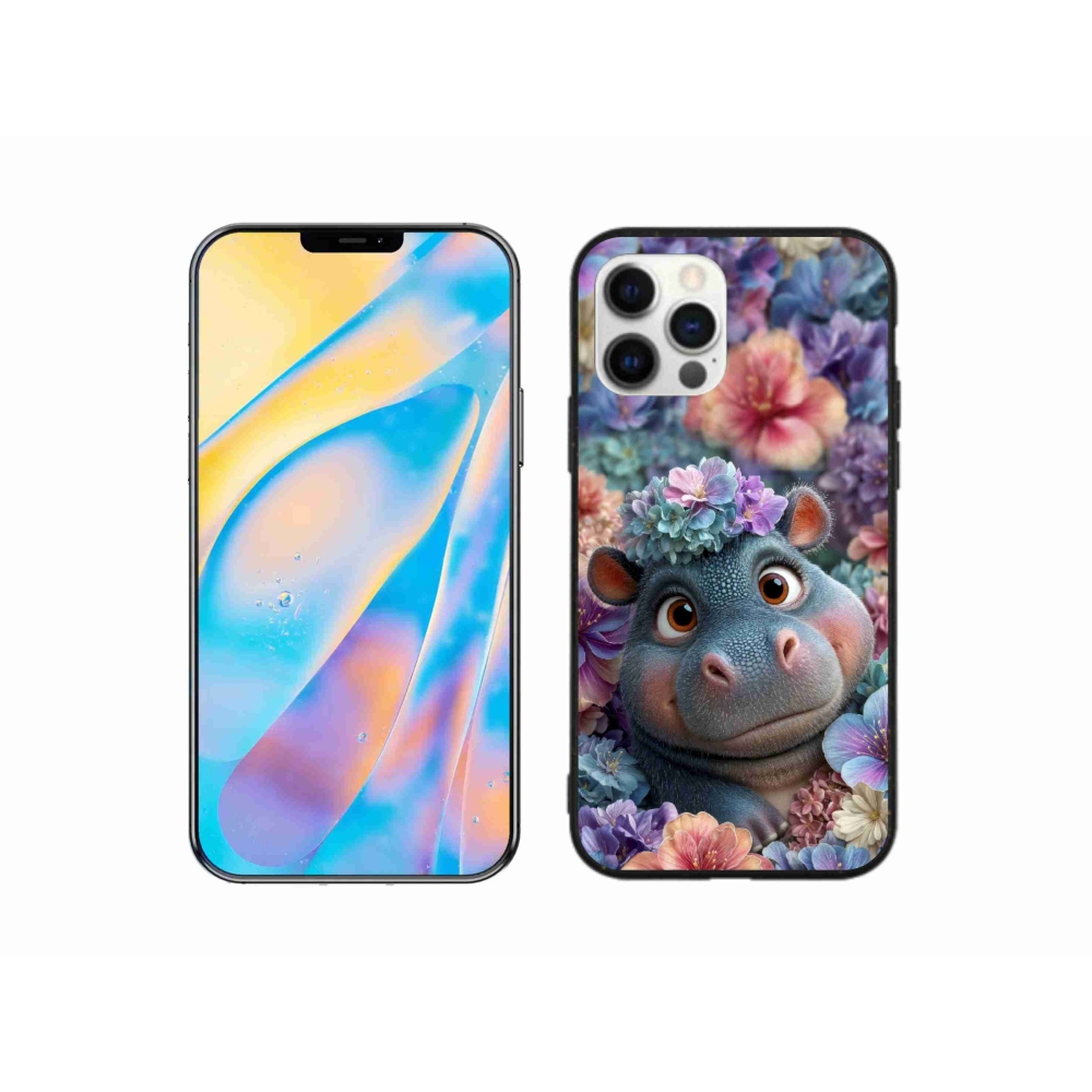 Gélový kryt mmCase na iPhone 12 - hrošík v kvetoch