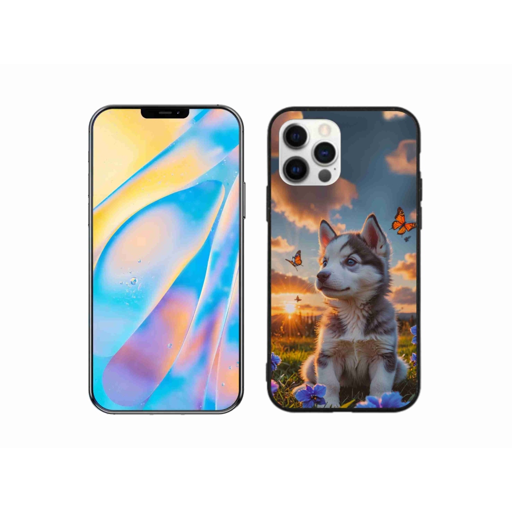 Gélový kryt mmCase na iPhone 12 - husky pri západe slnka