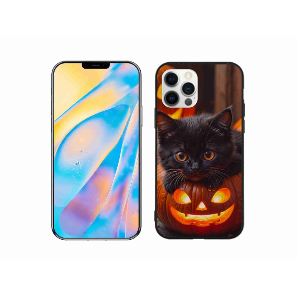 Gélový kryt mmCase na iPhone 12 - mačiatko a tekvica