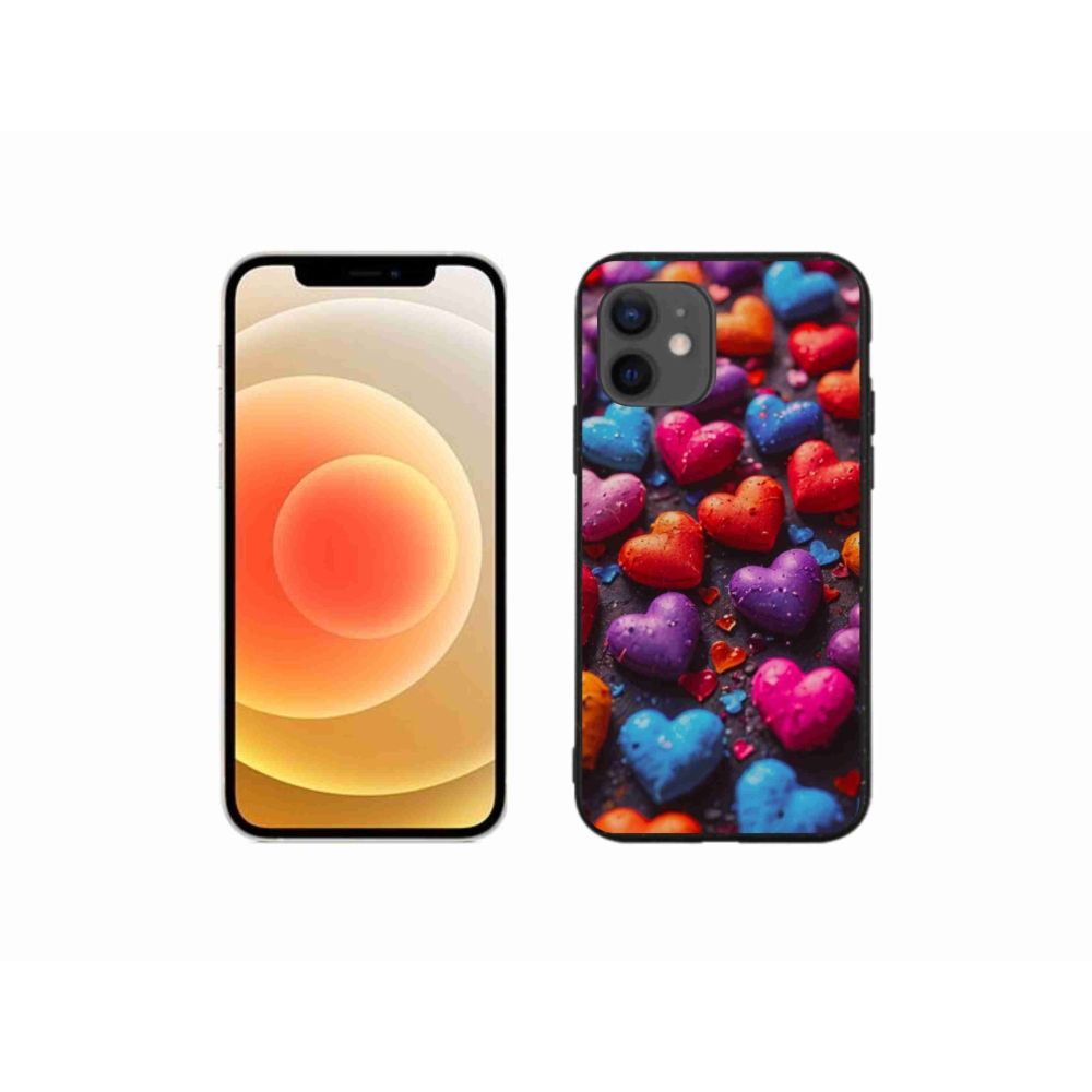 Gélový kryt mmCase na iPhone 12 Mini - farebné srdcia