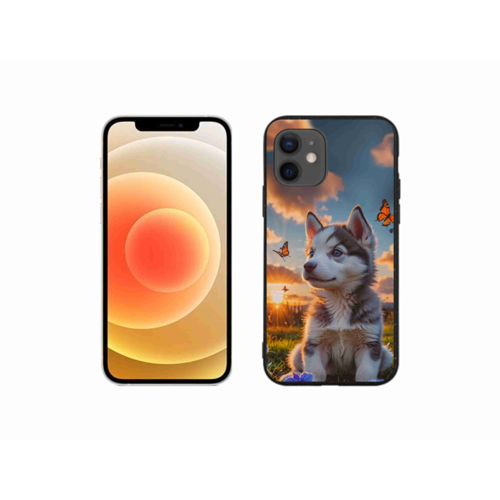 Gélový kryt mmCase na iPhone 12 Mini - husky pri západe slnka
