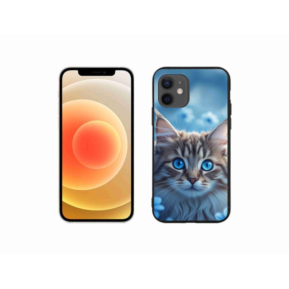 Gélový kryt mmCase na iPhone 12 Mini - mačiatko v modrých kvetoch
