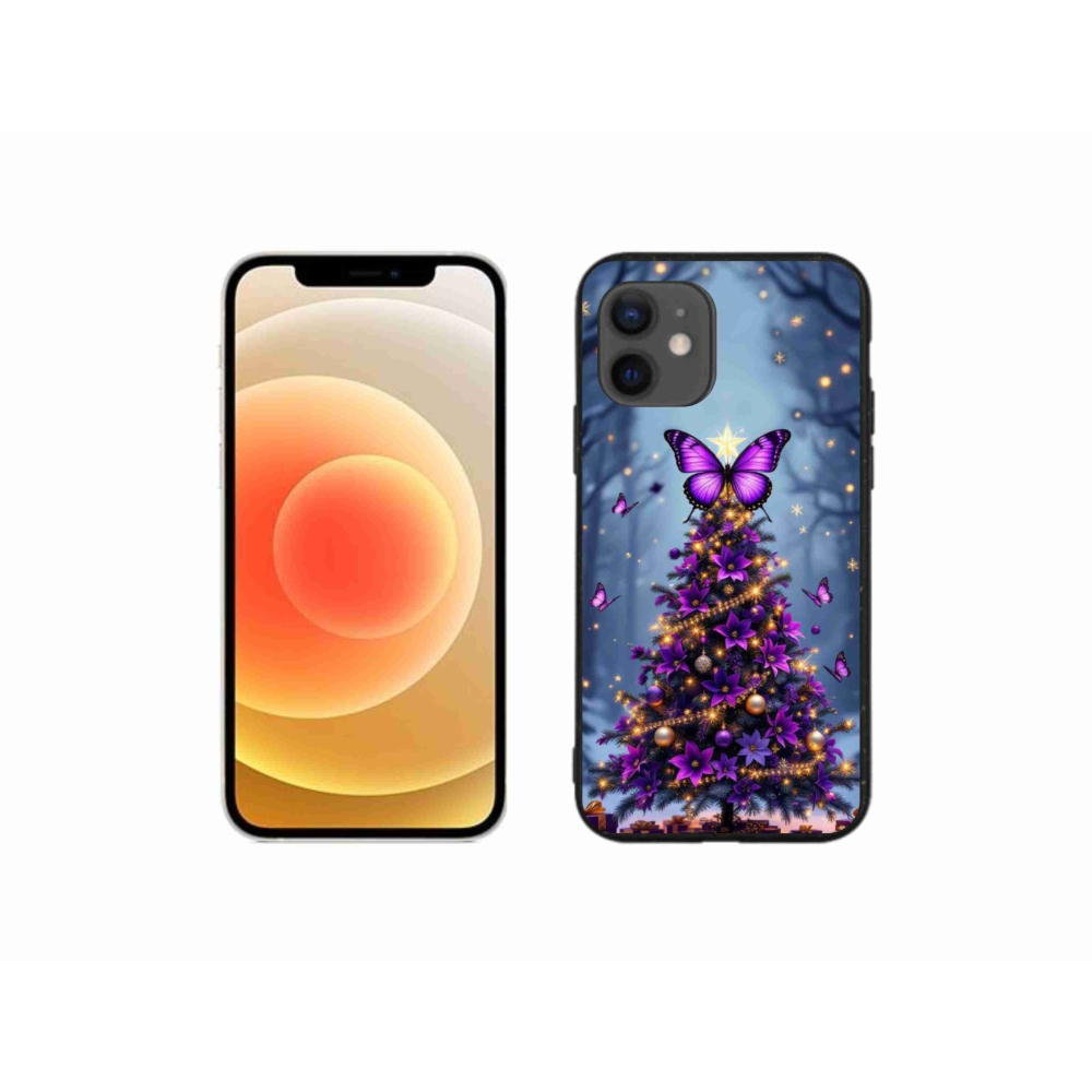 Gélový kryt mmCase na iPhone 12 Mini - motýlí vianočný stromček