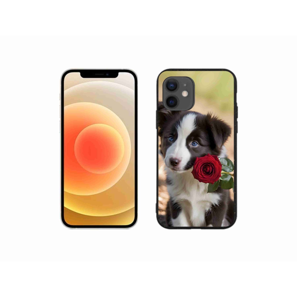 Gélový kryt mmCase na iPhone 12 Mini - roztomilá border kólia s ružou