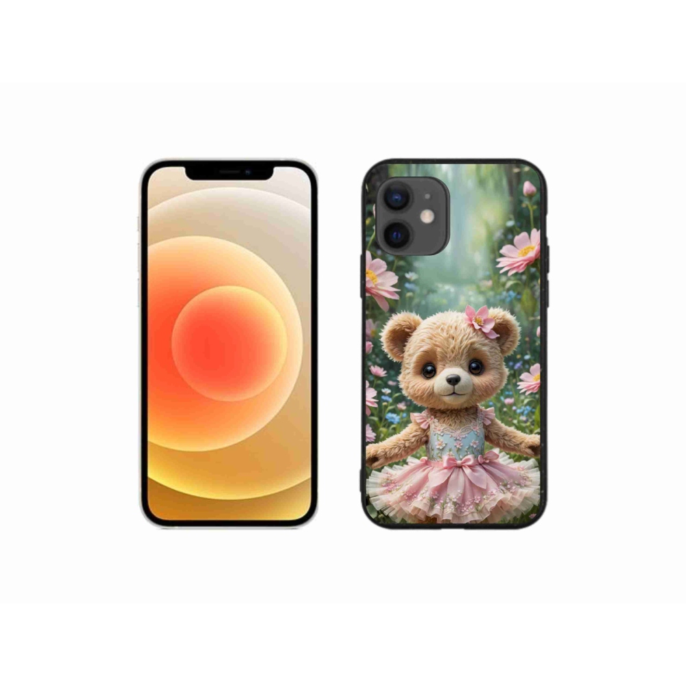 Gélový kryt mmCase na iPhone 12 Mini - roztomilý medvedík v kvetoch