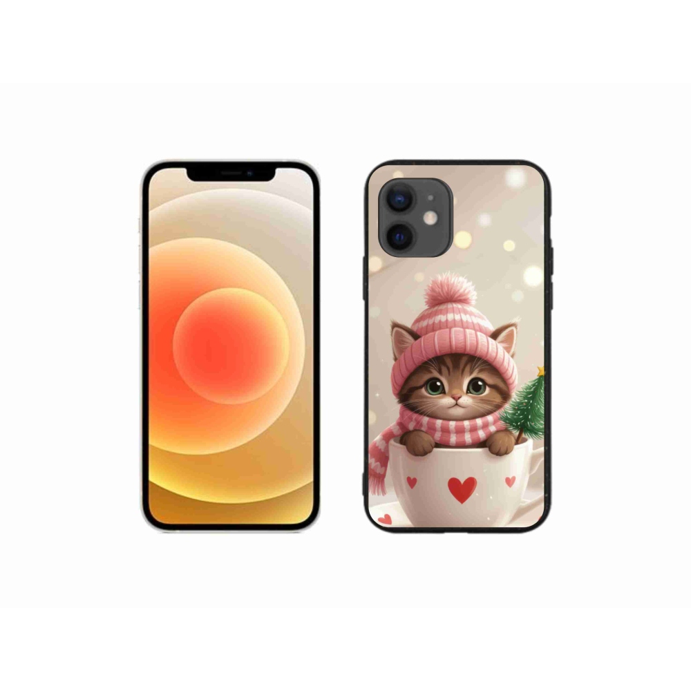 Gélový kryt mmCase na iPhone 12 Mini - vianočné mačiatko v hrnčeku