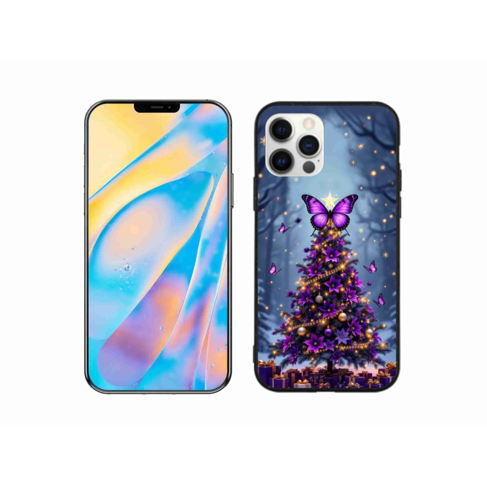 Gélový kryt mmCase na iPhone 12 - motýlí vianočný stromček