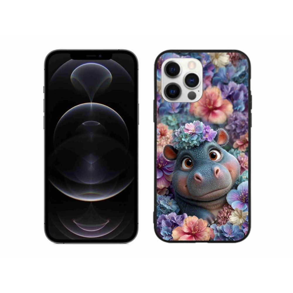 Gélový kryt mmCase na iPhone 12 Pro Max - hrošík v kvetoch