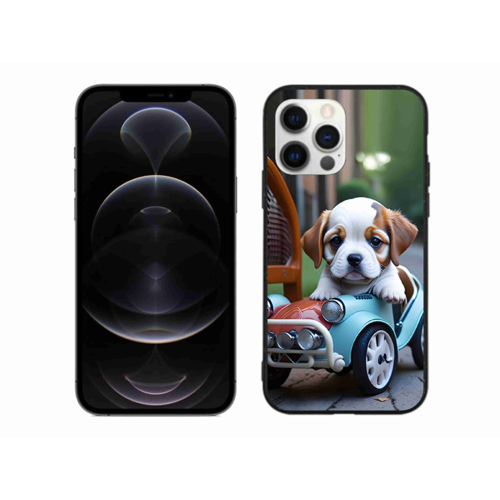 Gélový kryt mmCase na iPhone 12 Pro Max - šteňa v retro aute