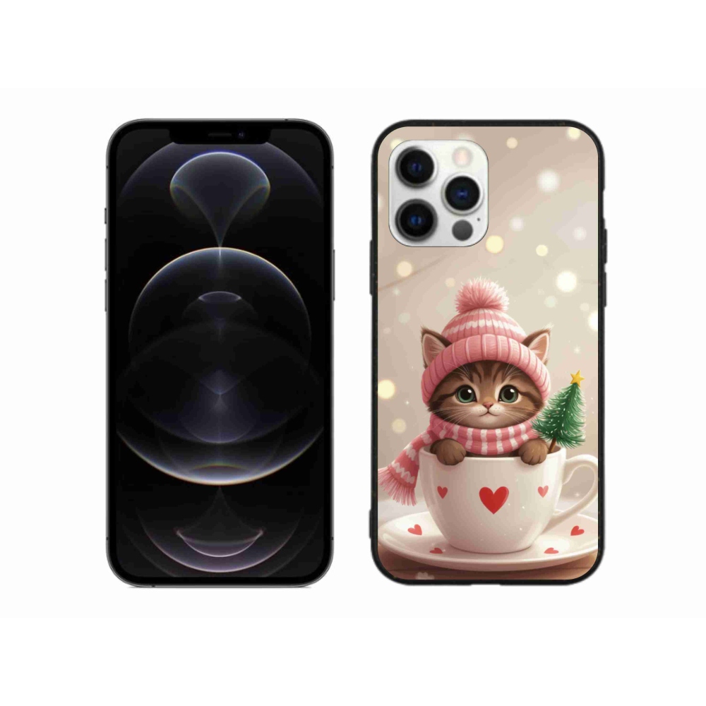 Gélový kryt mmCase na iPhone 12 Pro Max - vianočné mačiatko v hrnčeku
