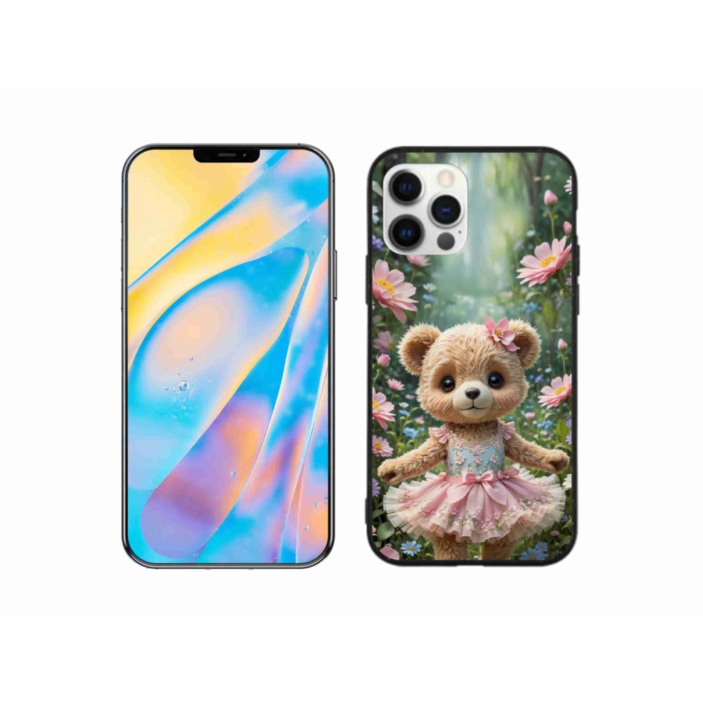 Gélový kryt mmCase na iPhone 12 - roztomilý medvedík v kvetoch