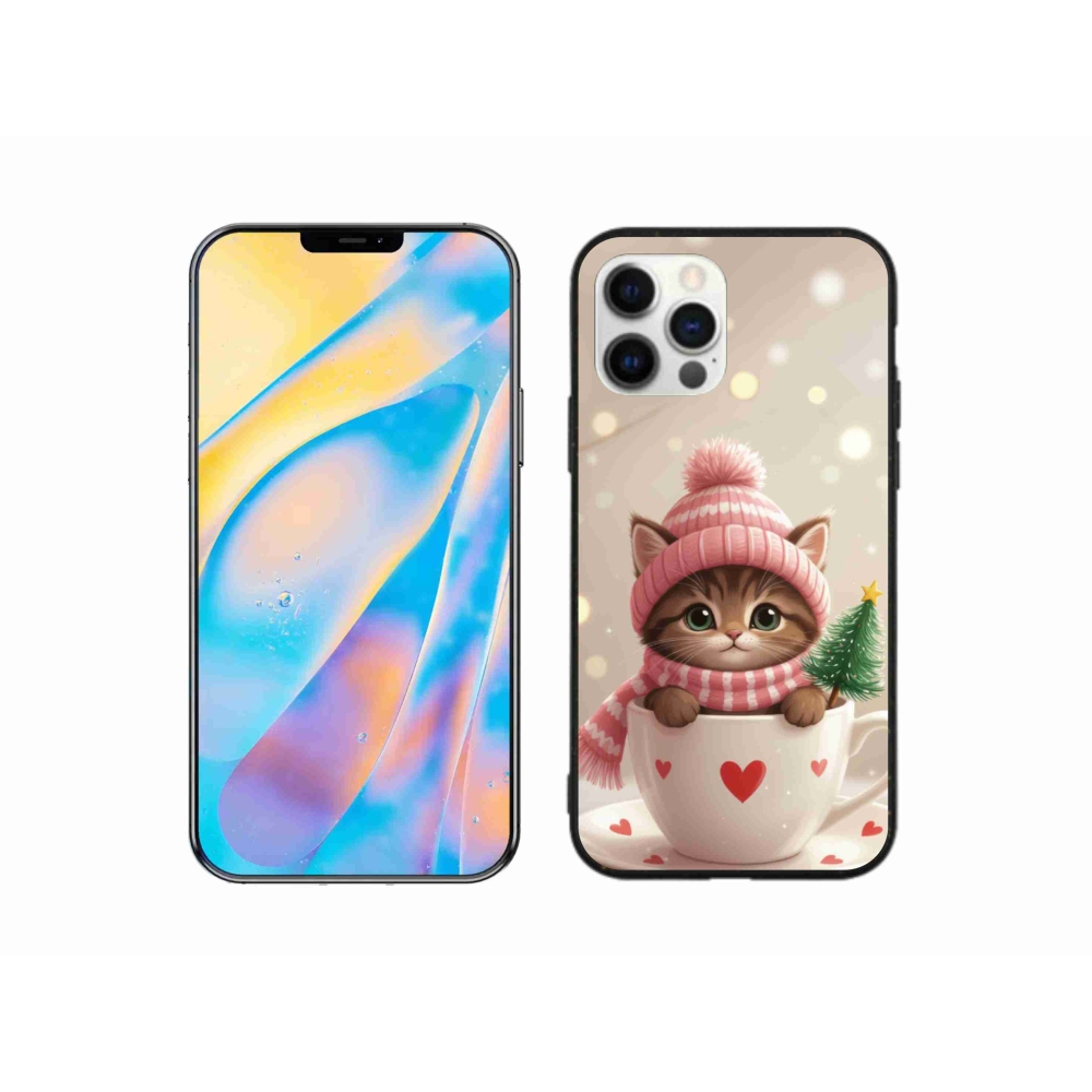 Gélový kryt mmCase na iPhone 12 - vianočné mačiatko v hrnčeku