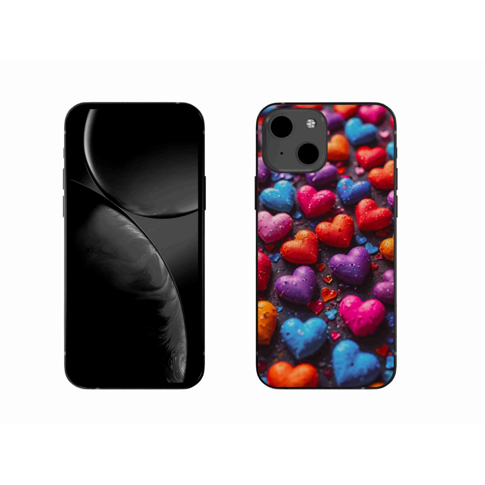 Gélový kryt mmCase na iPhone 13 - farebné srdcia