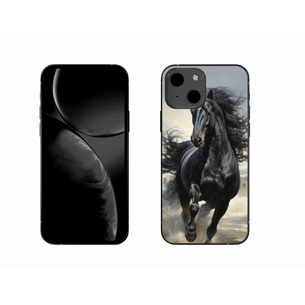 Gélový kryt mmCase na iPhone 13 - bežiaci čierny kôň