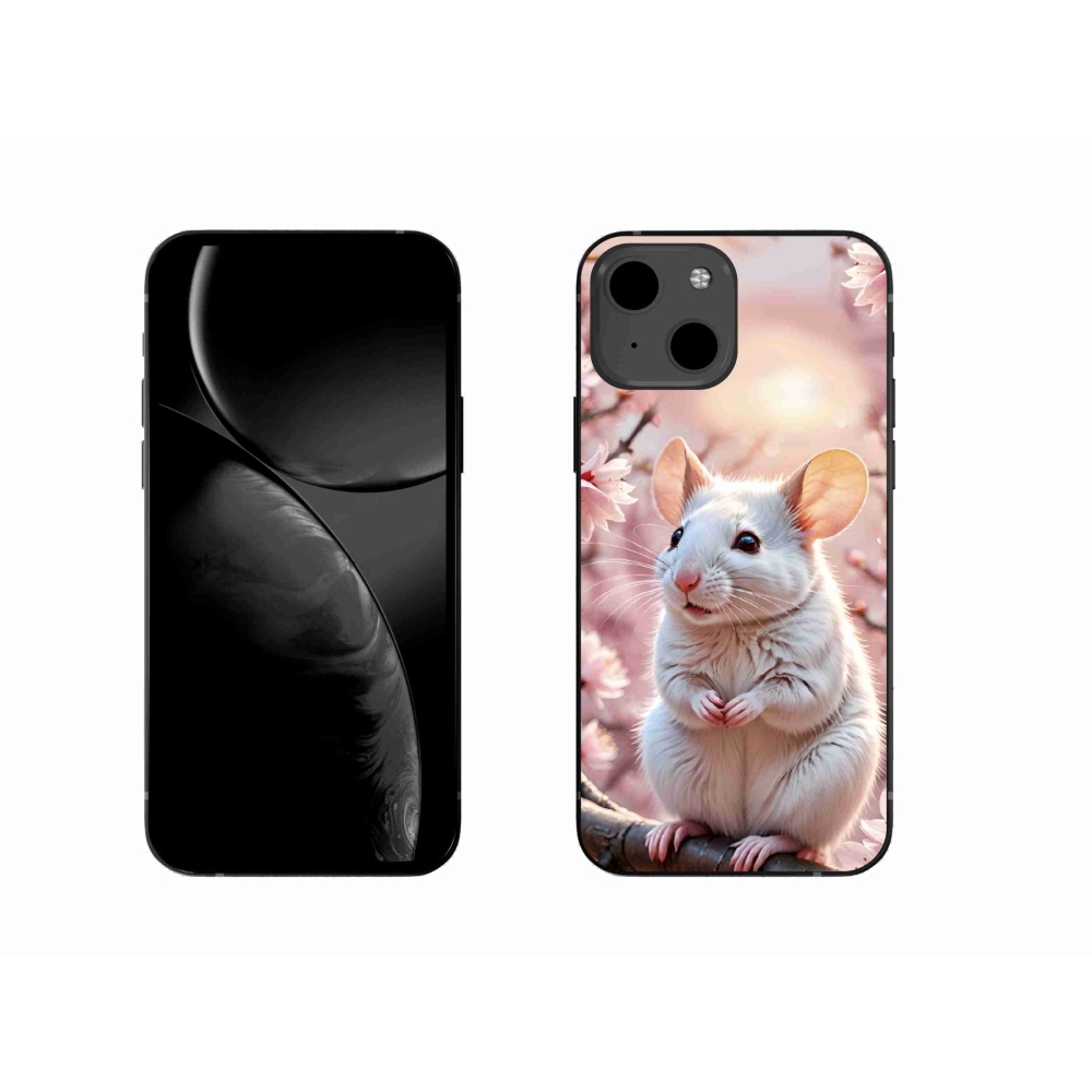 Gélový kryt mmCase na iPhone 13 - biela myš na vetve