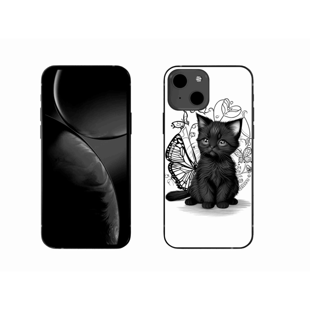 Gélový kryt mmCase na iPhone 13 - čierne mačiatko