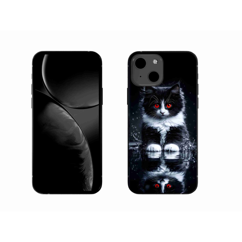 Gélový kryt mmCase na iPhone 13 - čiernobiele mačiatko