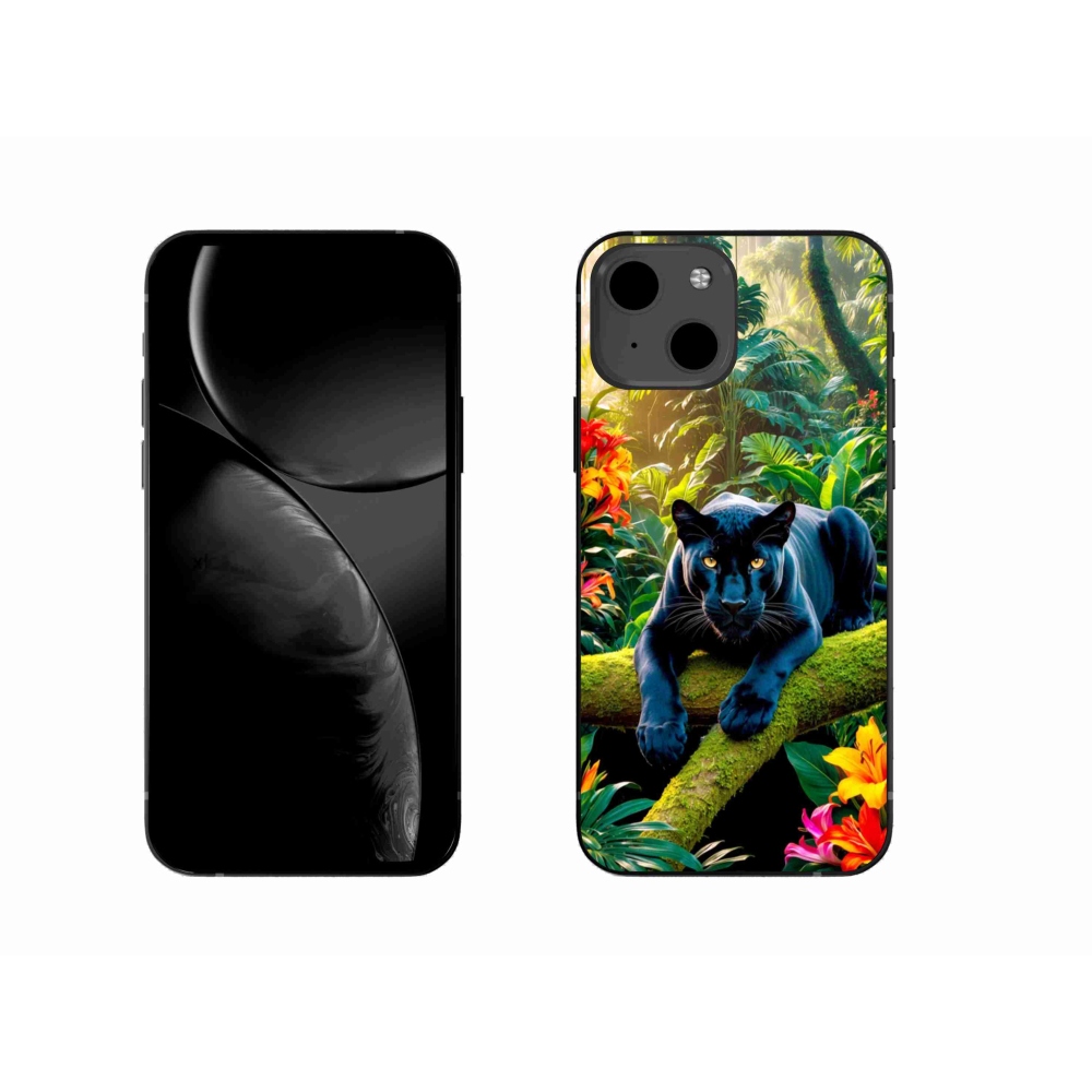 Gélový kryt mmCase na iPhone 13 - čierny panter v džungli