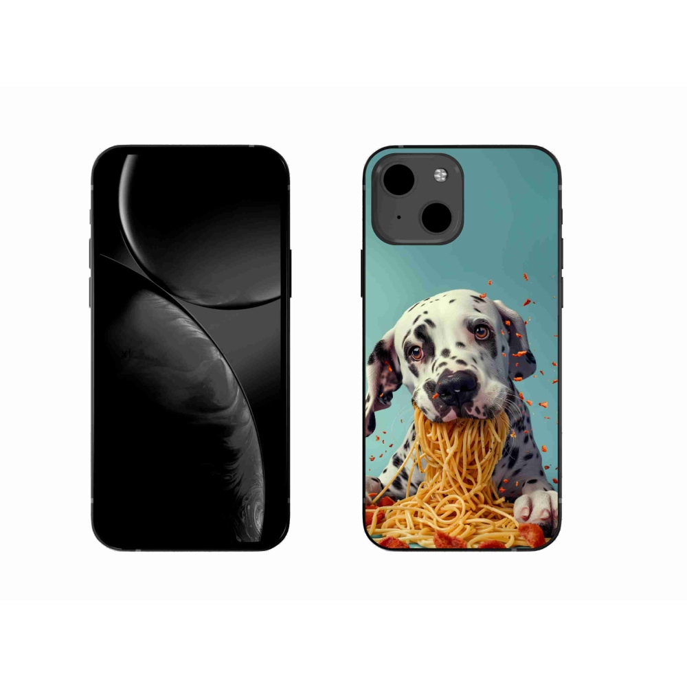 Gélový kryt mmCase na iPhone 13 - dalmatín a špagety