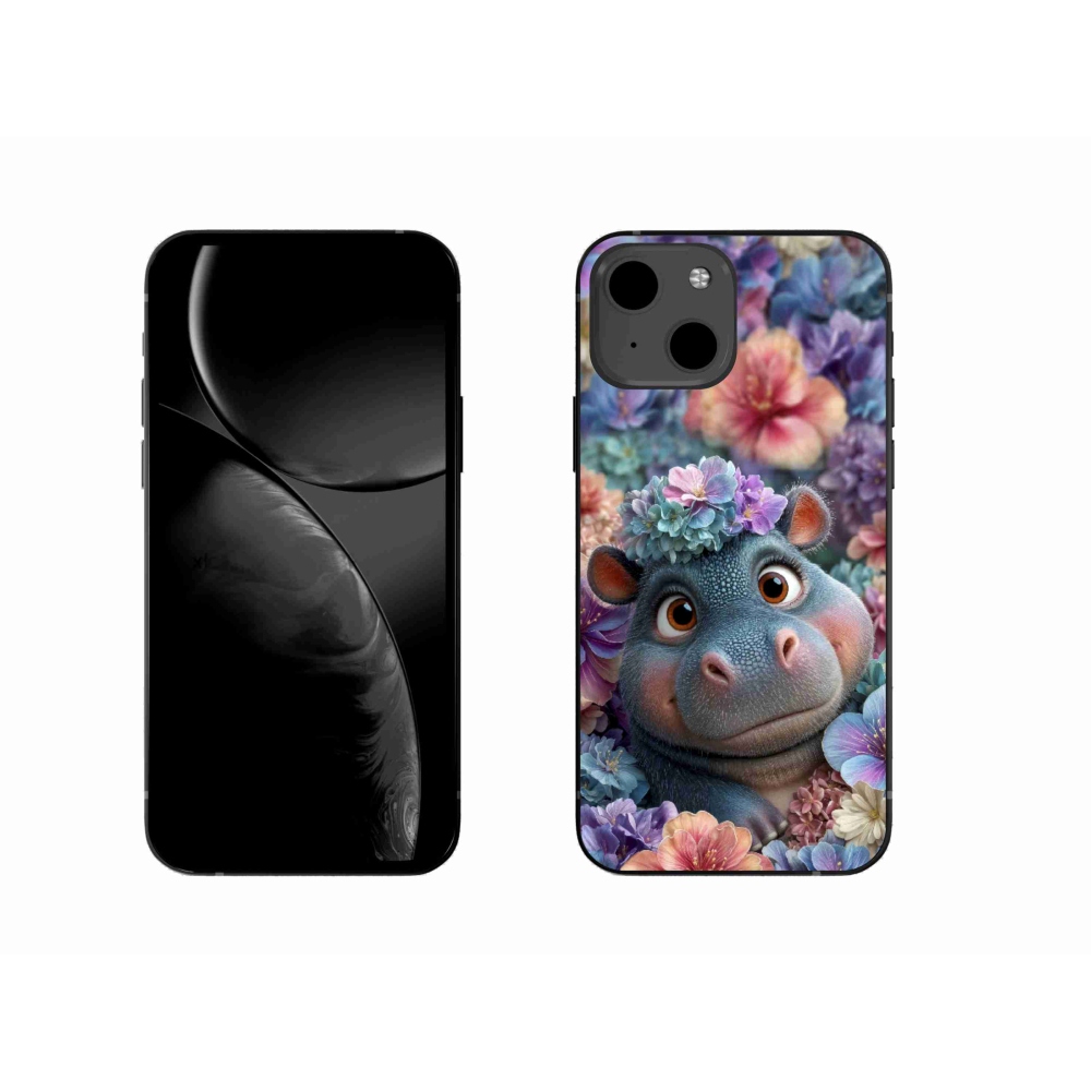 Gélový kryt mmCase na iPhone 13 - hrošík v kvetoch