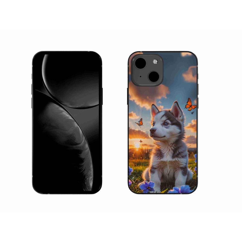 Gélový kryt mmCase na iPhone 13 - husky pri západe slnka