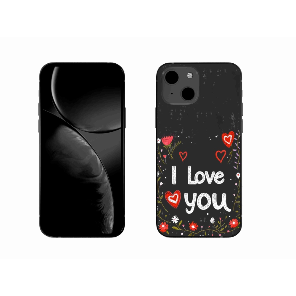 Gélový kryt mmCase na iPhone 13 - I love you čierne pozadie