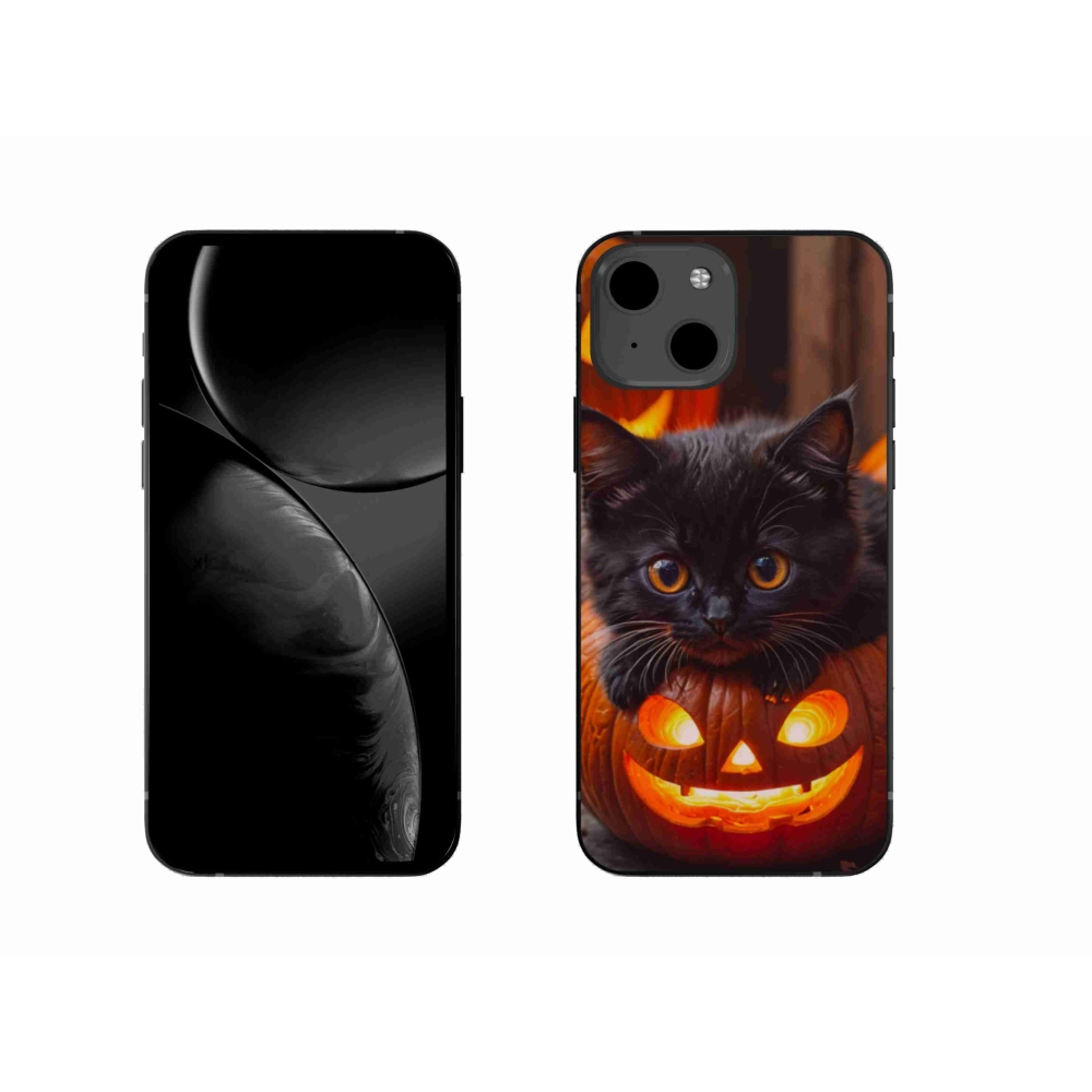Gélový kryt mmCase na iPhone 13 - mačiatko a tekvica