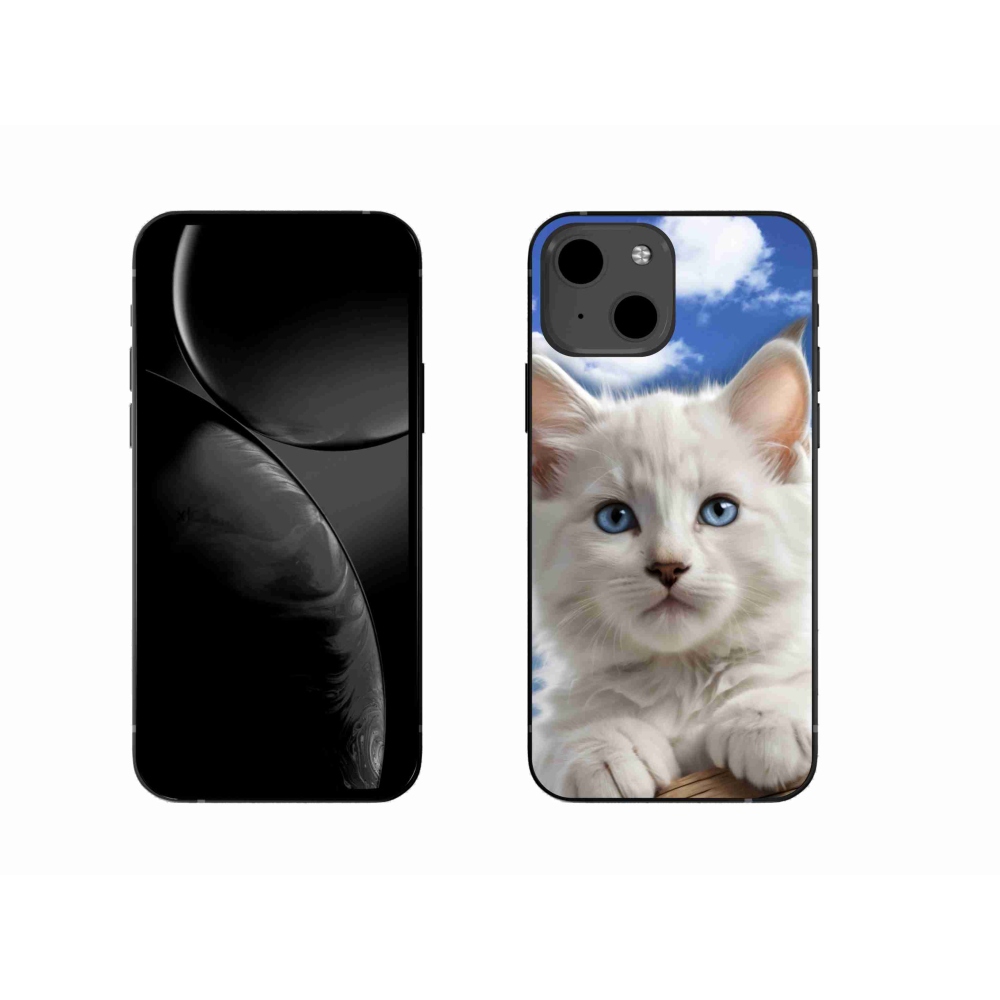Gélový kryt mmCase na iPhone 13 - mačiatko a oblaky