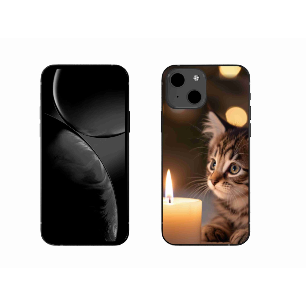 Gélový kryt mmCase na iPhone 13 - mačiatko a sviečka
