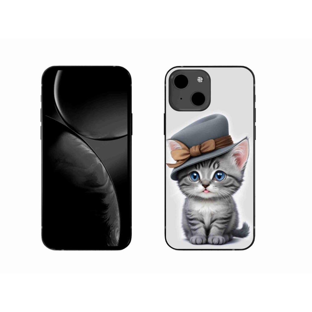 Gélový kryt mmCase na iPhone 13 - mačiatko s klobúkom