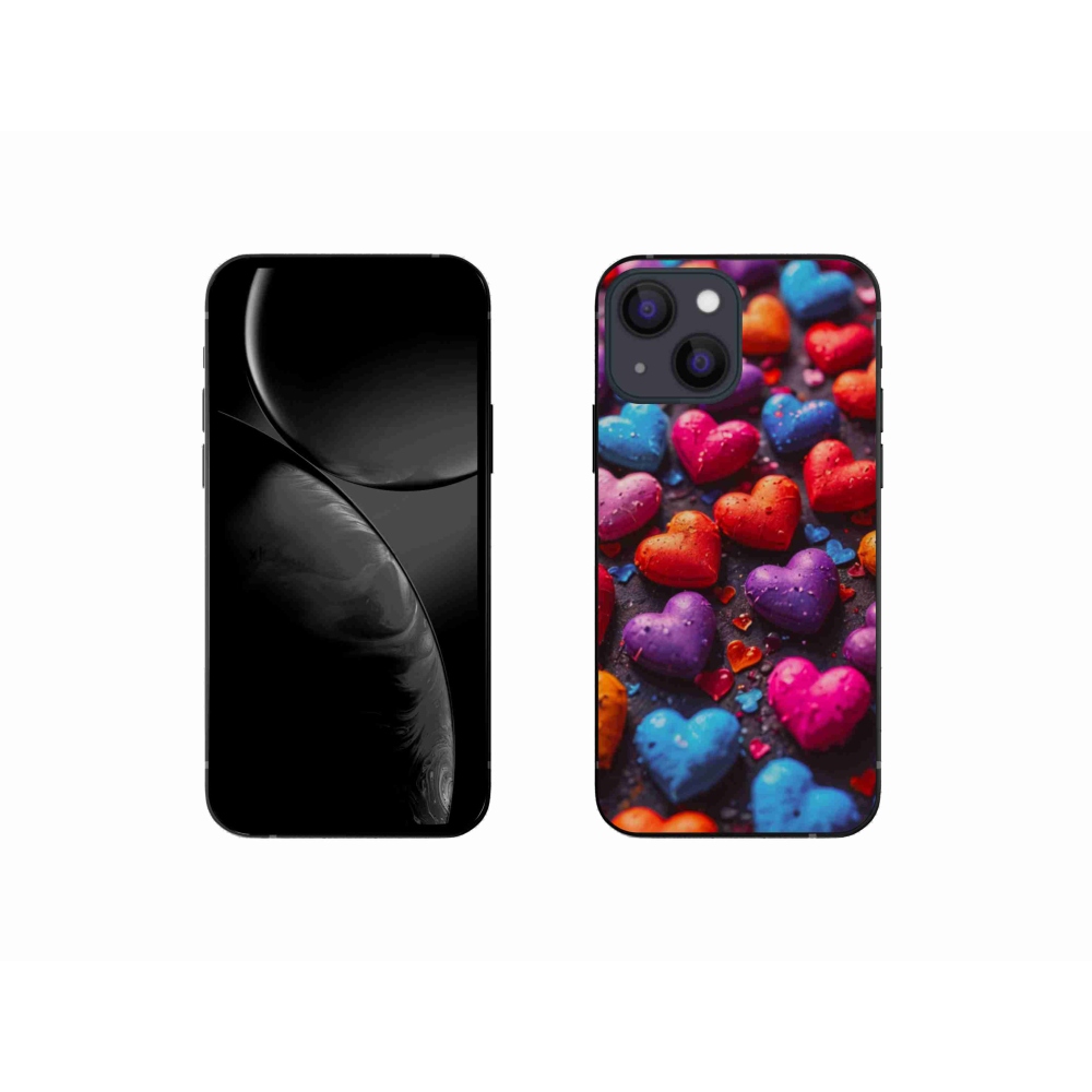 Gélový kryt mmCase na iPhone 13 Mini - farebné srdcia