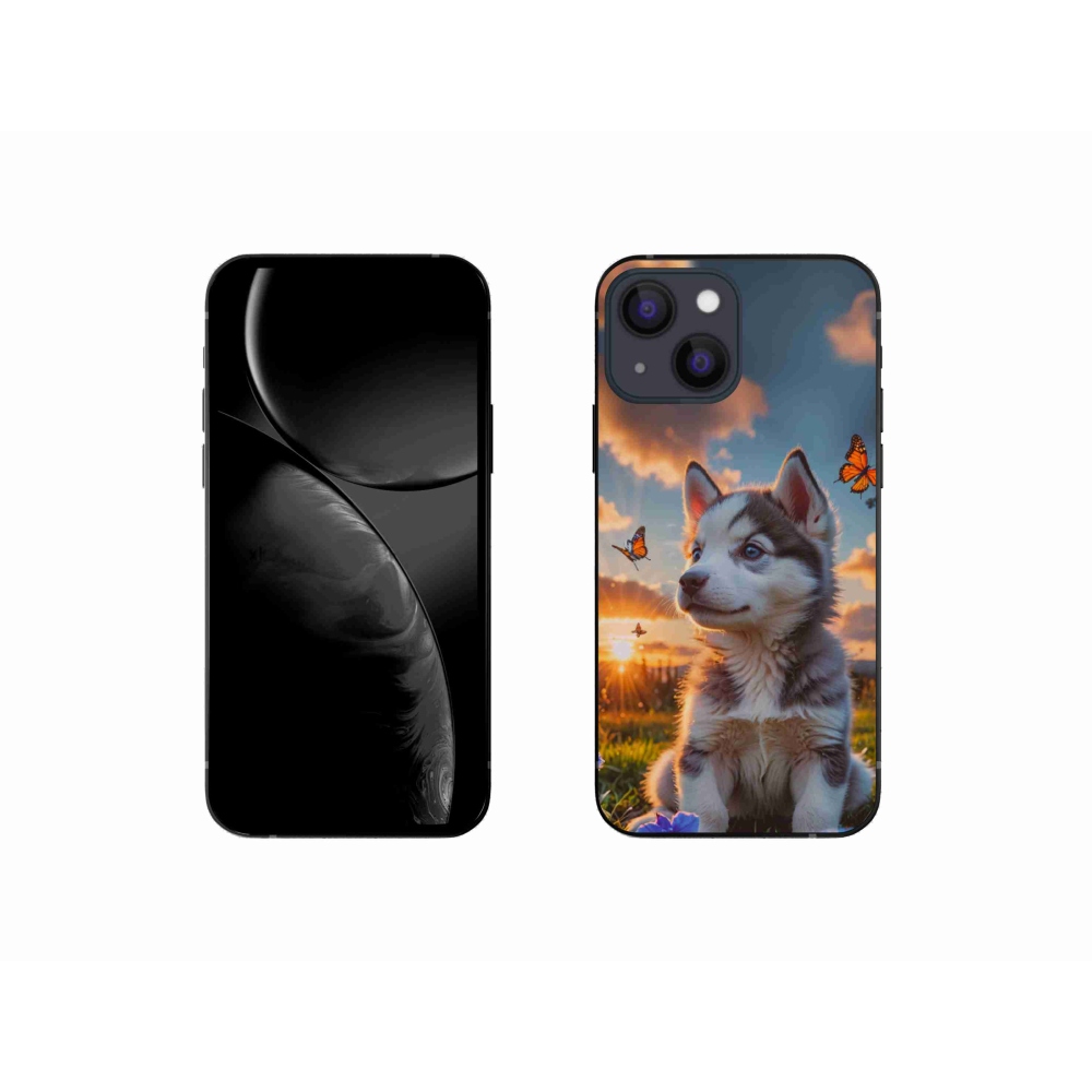 Gélový kryt mmCase na iPhone 13 Mini - husky pri západe slnka