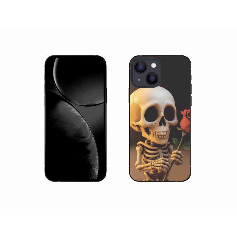 Gélový kryt mmCase na iPhone 13 Mini - kostlivec s ružou