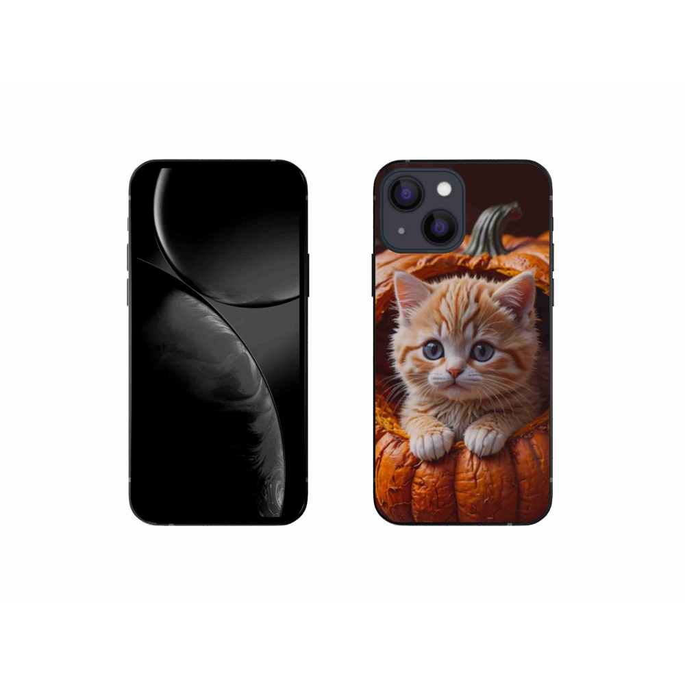 Gélový kryt mmCase na iPhone 13 Mini - mačiatko a tekvica 2