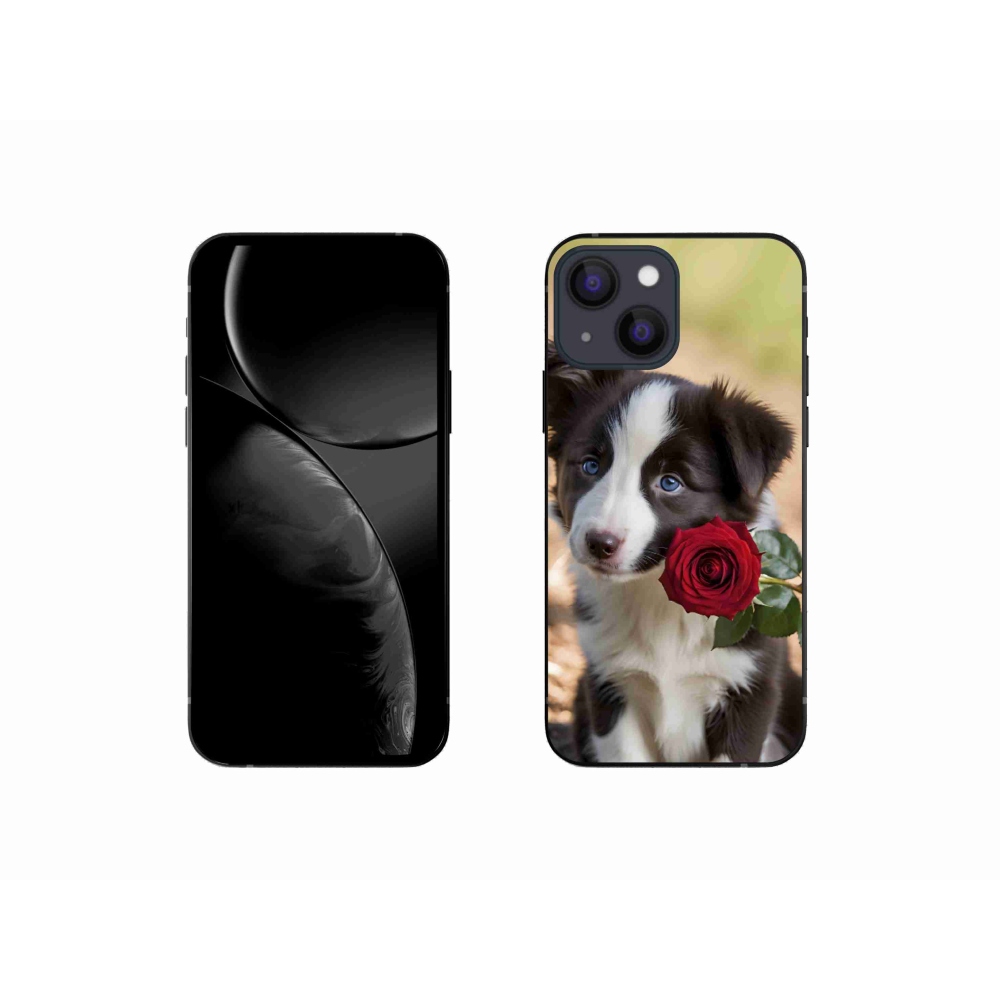 Gélový kryt mmCase na iPhone 13 Mini - roztomilá border kólia s ružou