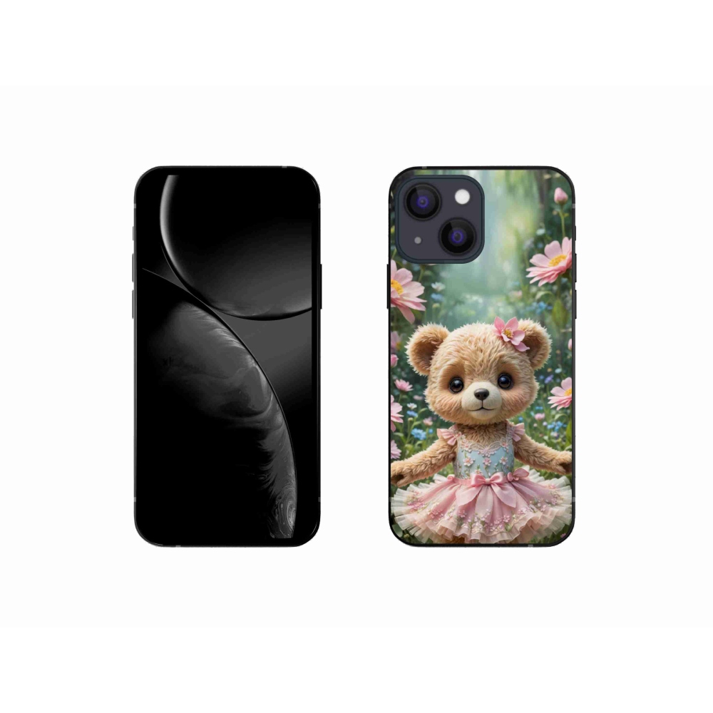 Gélový kryt mmCase na iPhone 13 Mini - roztomilý medvedík v kvetoch