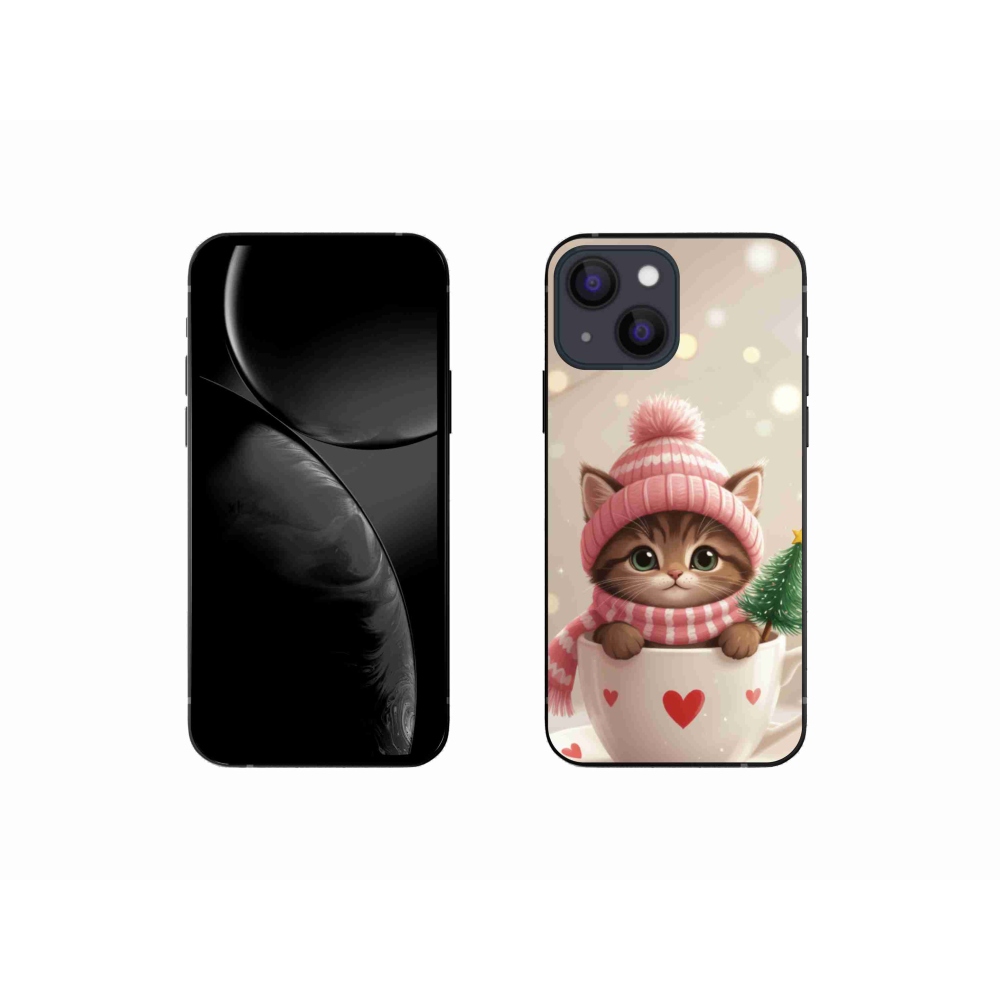 Gélový kryt mmCase na iPhone 13 Mini - vianočné mačiatko v hrnčeku