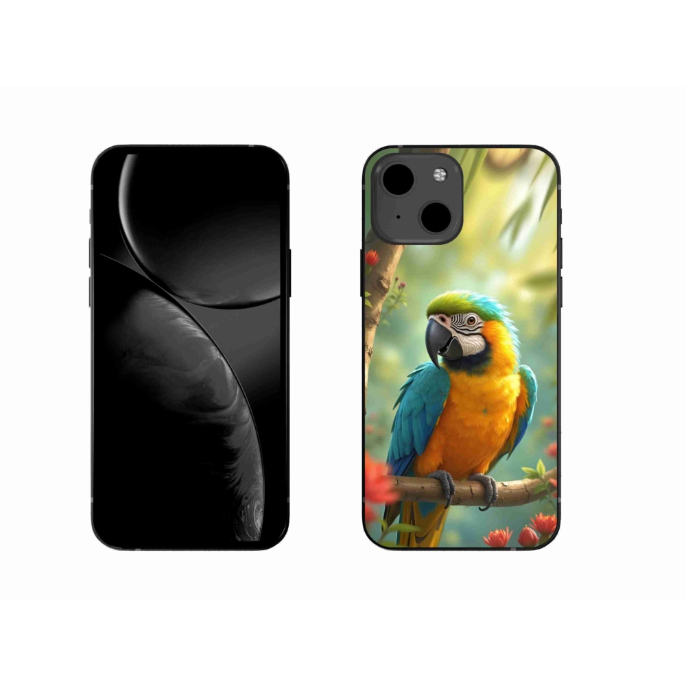 Gélový kryt mmCase na iPhone 13 - papagáj ara modrožltá