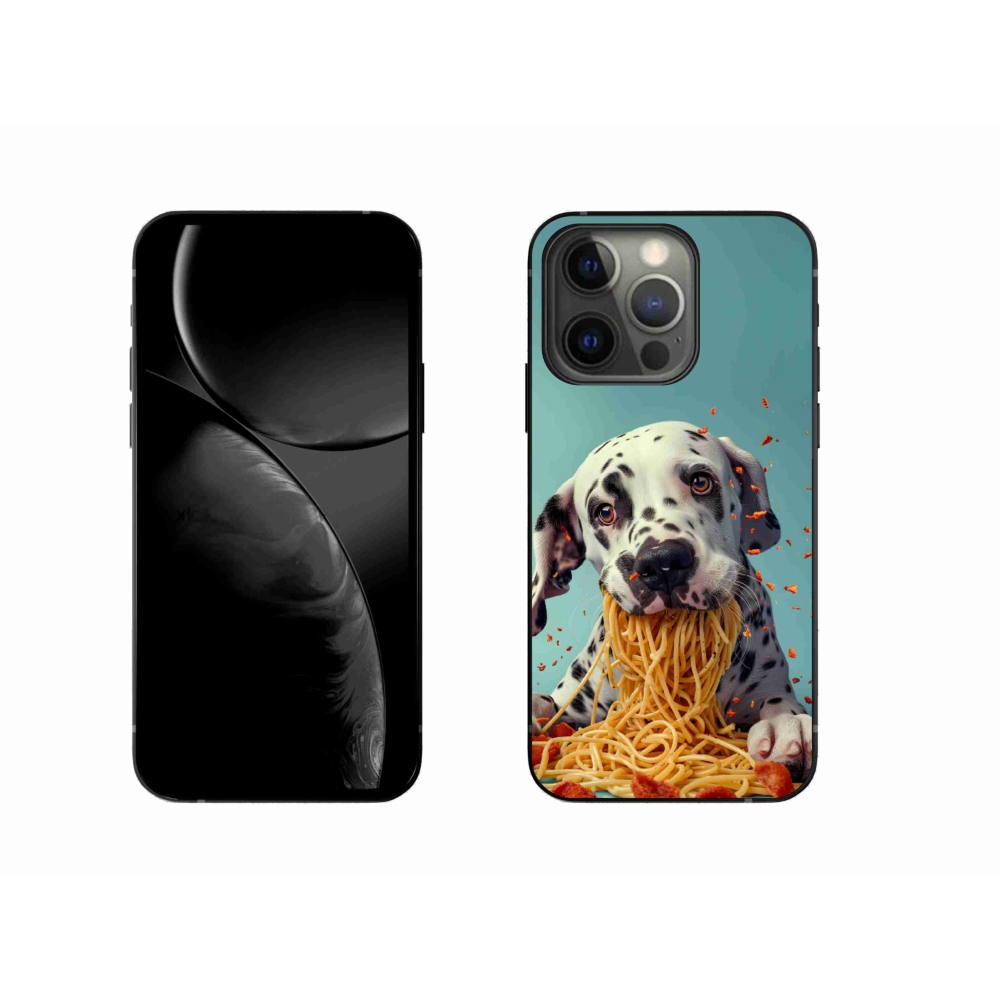 Gélový kryt mmCase na iPhone 13 Pro - dalmatín a špagety