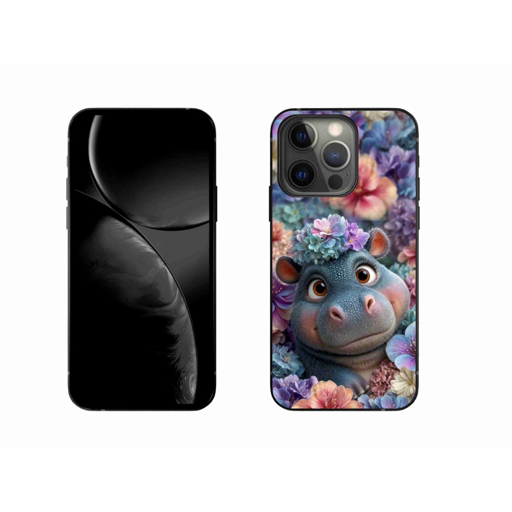 Gélový kryt mmCase na iPhone 13 Pro - hrošík v kvetoch