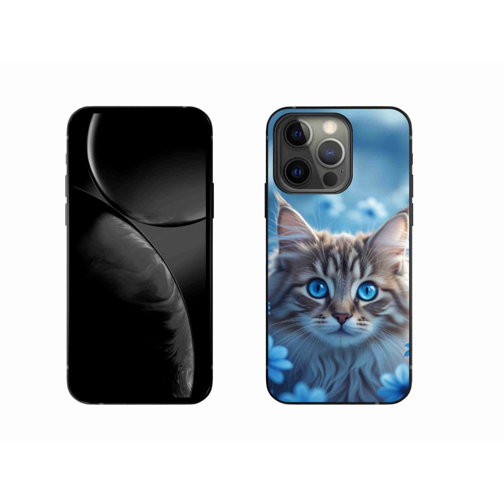 Gélový kryt mmCase na iPhone 13 Pro - mačiatko v modrých kvetoch