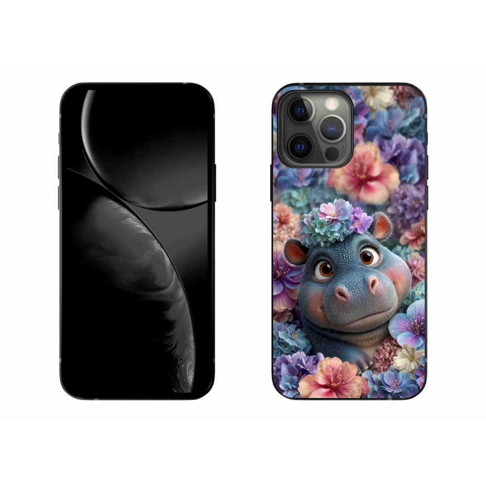 Gélový kryt mmCase na iPhone 13 Pro Max - hrošík v kvetoch