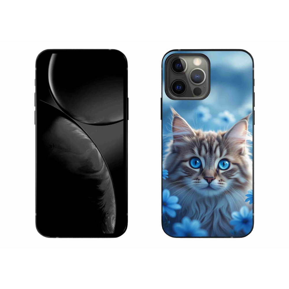 Gélový kryt mmCase na iPhone 13 Pro Max - mačiatko v modrých kvetoch