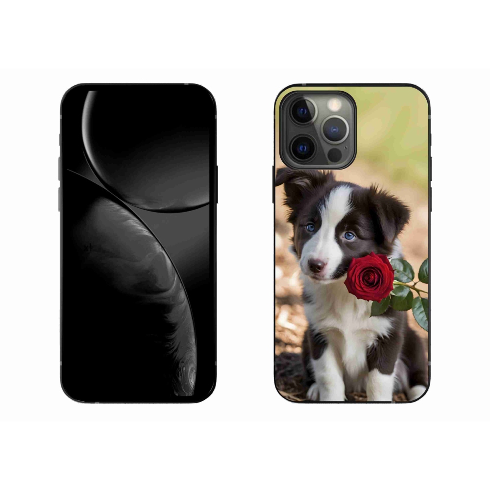 Gélový kryt mmCase na iPhone 13 Pro Max - roztomilá border kólia s ružou