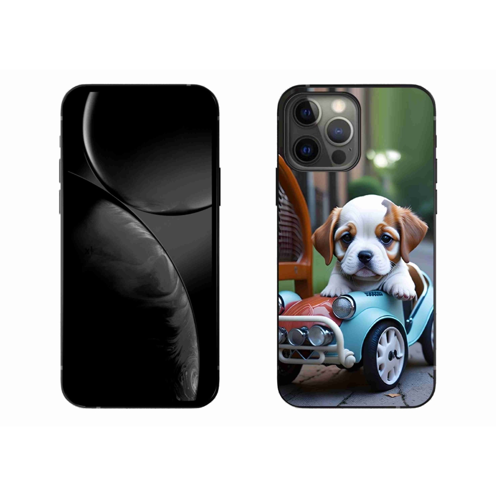Gélový kryt mmCase na iPhone 13 Pro Max - šteňa v retro aute