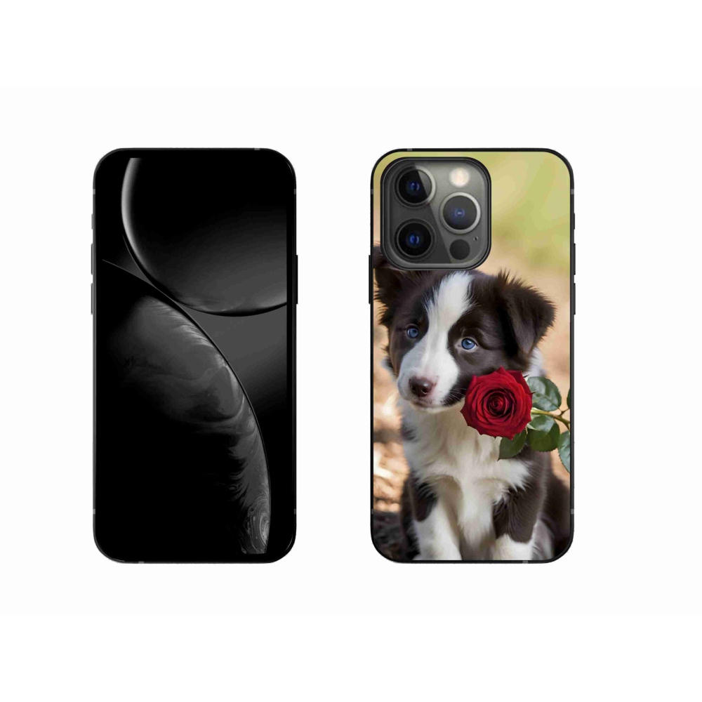 Gélový kryt mmCase na iPhone 13 Pro - roztomilá border kólia s ružou